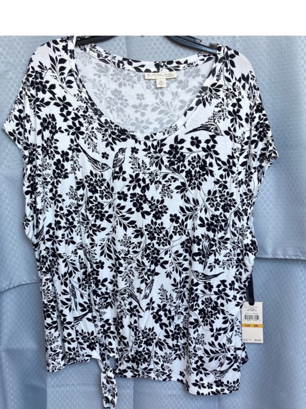 Emaline bird and floral print pattern tie front top 3X